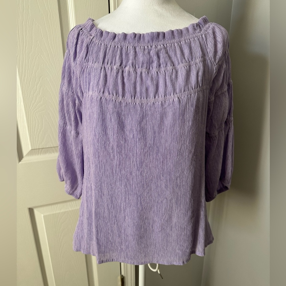 Lavender Off-Shoulder Women's Top by Vestique, 3/4 sleeves, lined, Medium